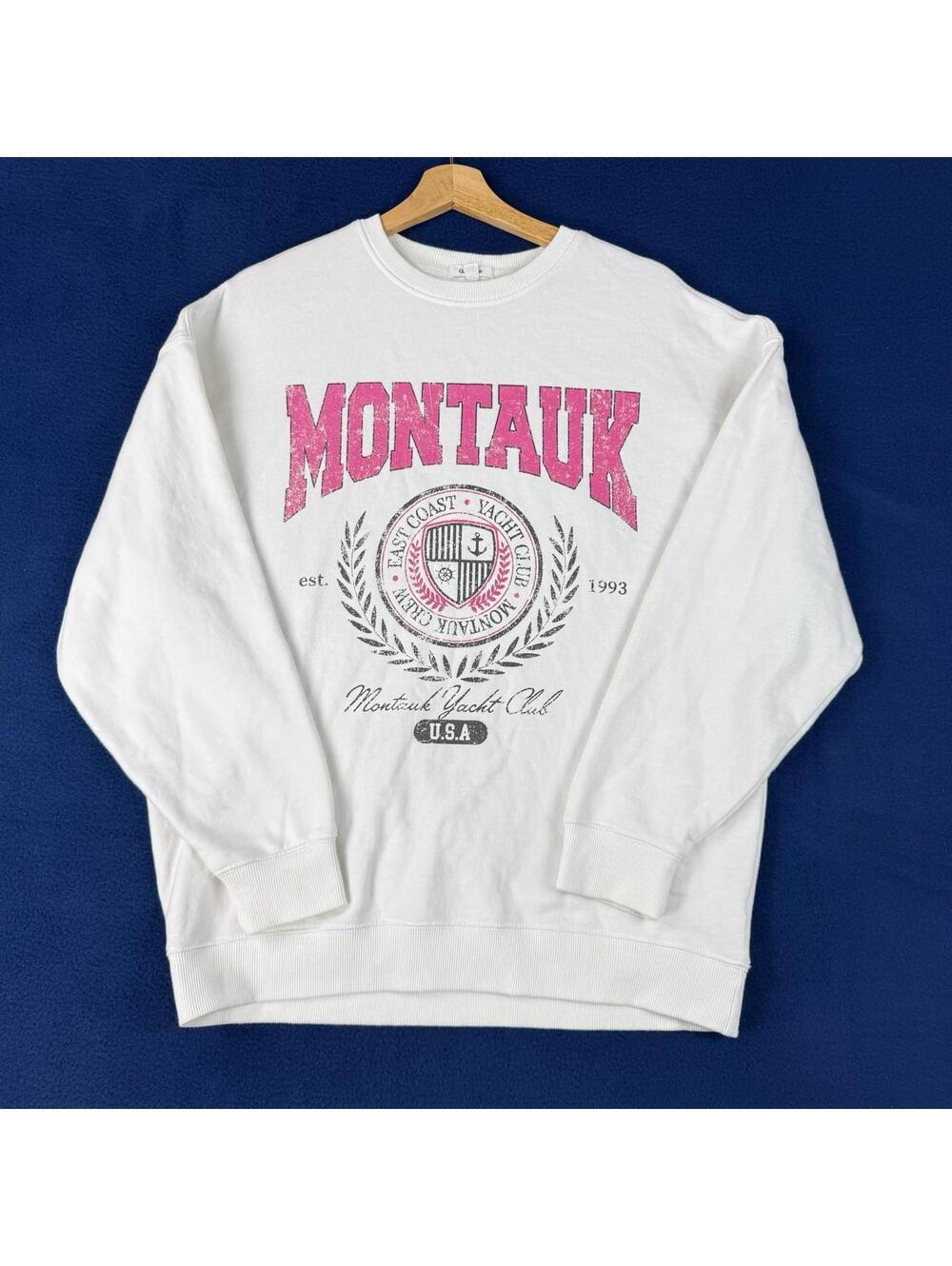 Garage Montauk Sweatshirt Size Small Pink White Y2K Graphic Streetwear Relaxed